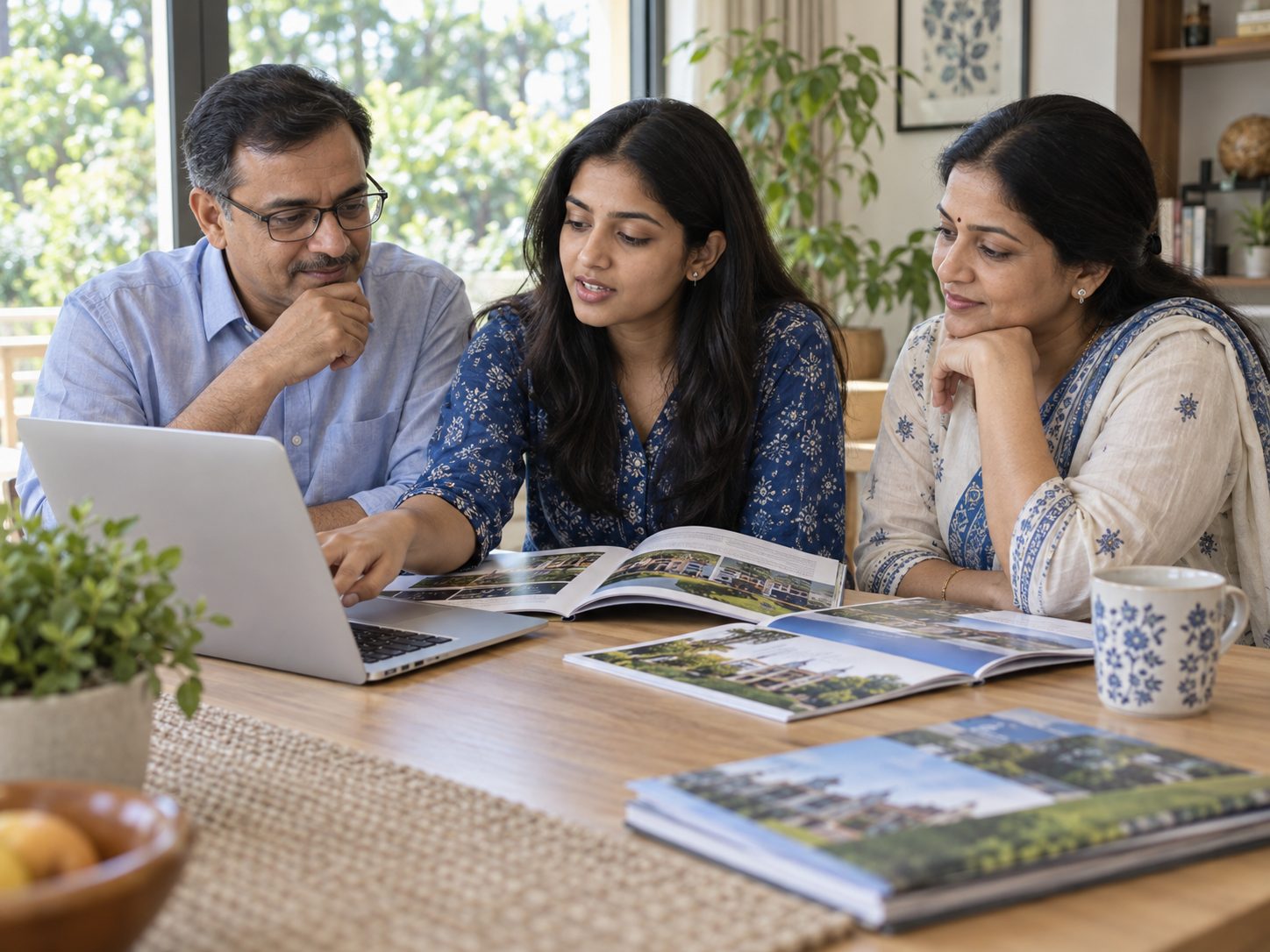 Family discussing an international study decision